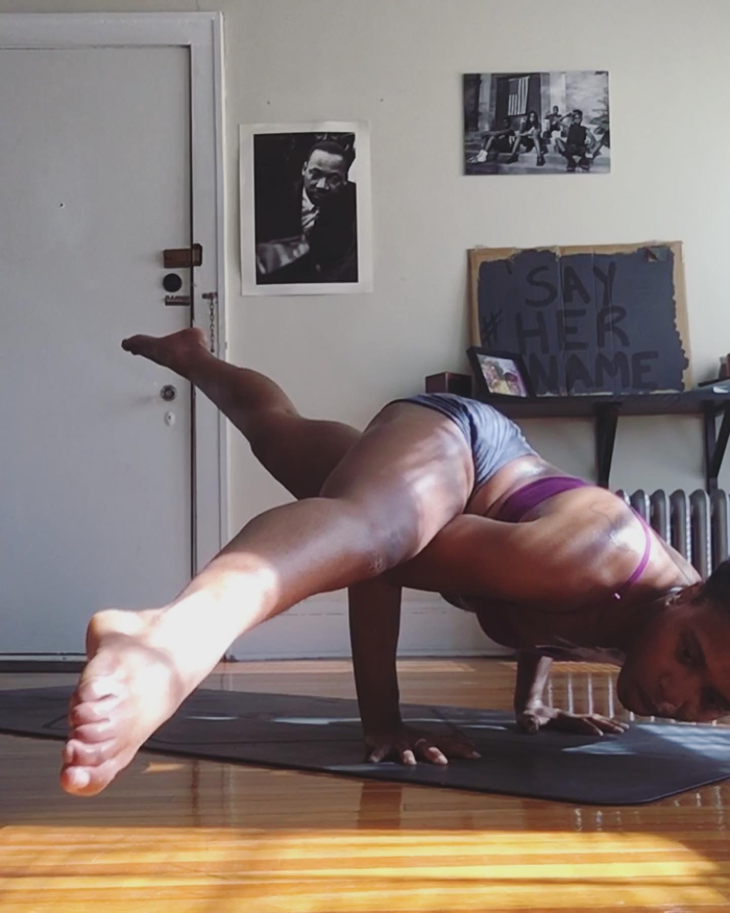 E in chaturanga at studio